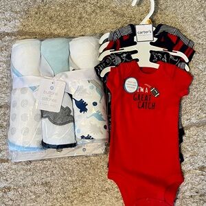 Carter's Red Bodysuit and Dinosaur Blanket Bundle